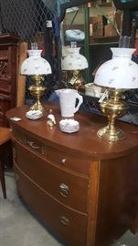 Hand painted lamps on sideboard/dresser
