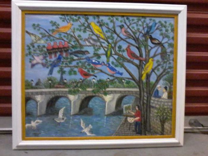  F. Gossin 1970 Birds Oil Painting  http://www.ctonlineauctions.com/detail.asp?id=665154