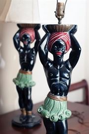 Fantastic large blackamoor chalkware lamps