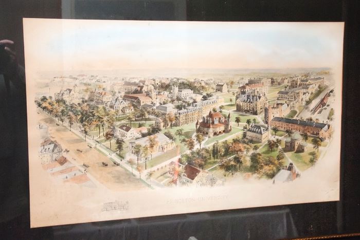 Large Princeton University colored lithograph
