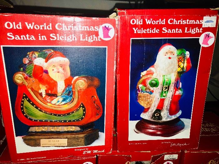 Old World Christmas Santa in Sleigh Light and Old World Christmas Yuletide Santa Light 
