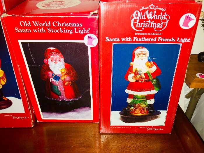 Old World Christmas Santa with Stocking Light. And Old World Christmas Santa with Feathered Friends Light