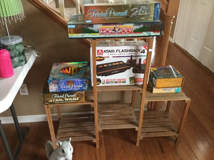 Board games and plant stand