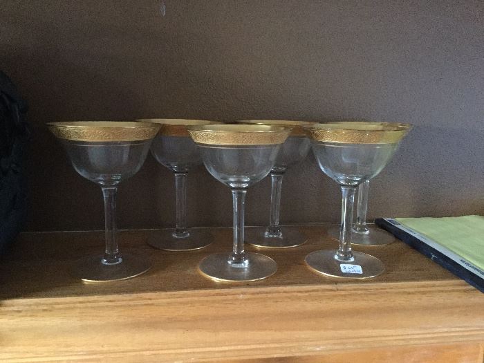 Gold trim antique wine glasses
