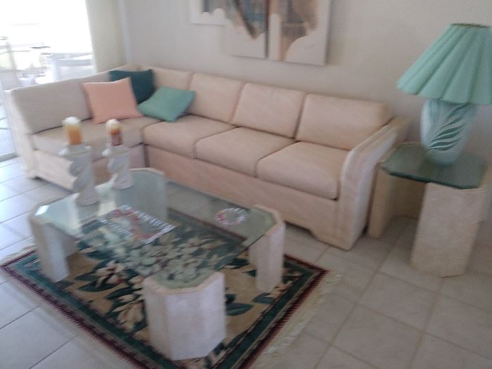 Sectional Couch & Glass Top Coffee Table and End Table