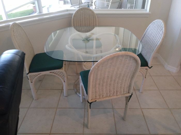 Wicker Table with Glass Top and 4 matching Chairs