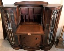 Antique English drop front desk / bookcase