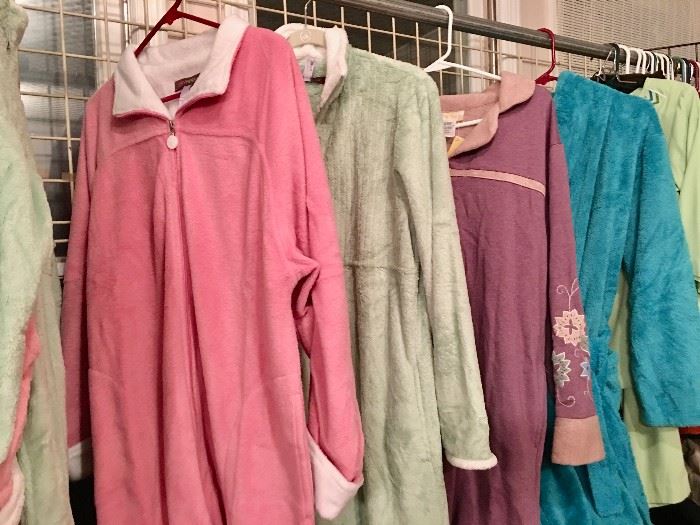 New cozy zip-front, fleece-lined robes just out of packaging, and there are many more