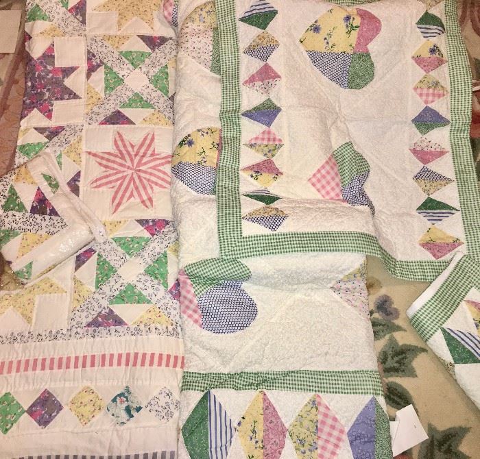 Two traditional new king patchwork quilts with shams