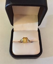 14K gold, citrine , and aquamarine ring 