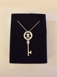 Sterling silver and diamond key necklace 