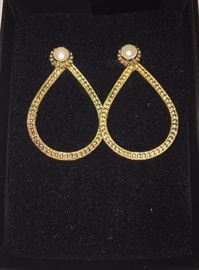 Sterling silver and gold bonded tear-drop earrings with pearl accent 