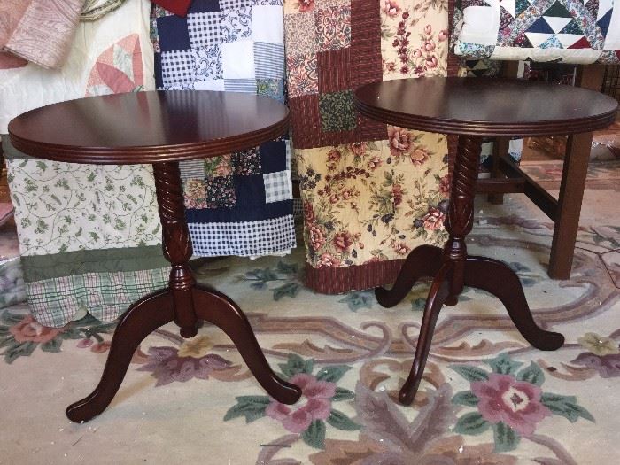 Two QVC accent tables just assembled, wood with detailed styling (these were in box at first sale)
