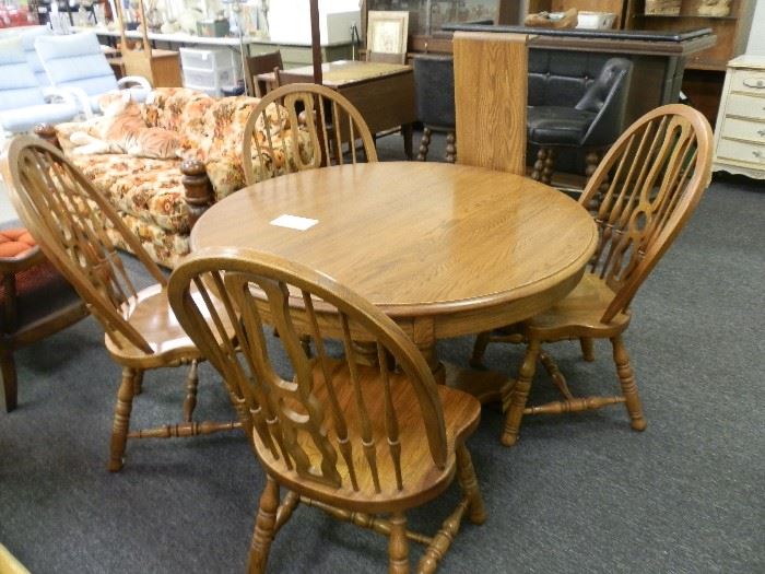 This is one heavy set! All solid oak! The seats on the chairs are 2" thick! 