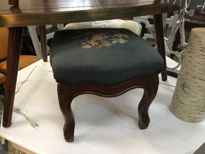 antique foot stool with needlepoint