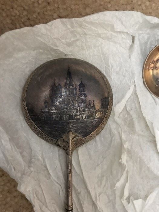 Niello Spoons - 1880's Silver Russian - shown after 12pm