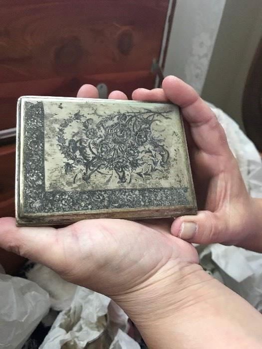 Russian 1880's Cigarette Box Niello 84 Sterling silver also has french stamp - shown after 12pm