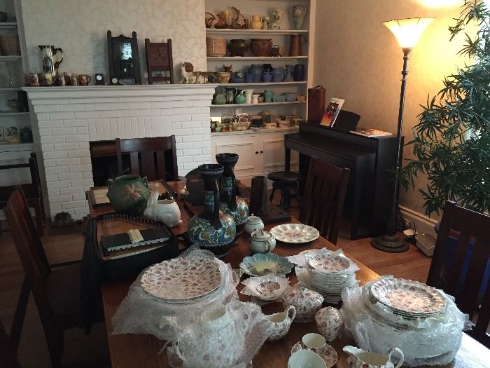 Copeland Spode Rosebud Chintz China. Gouda Pottery vases, Roseville, McCoy, Weller