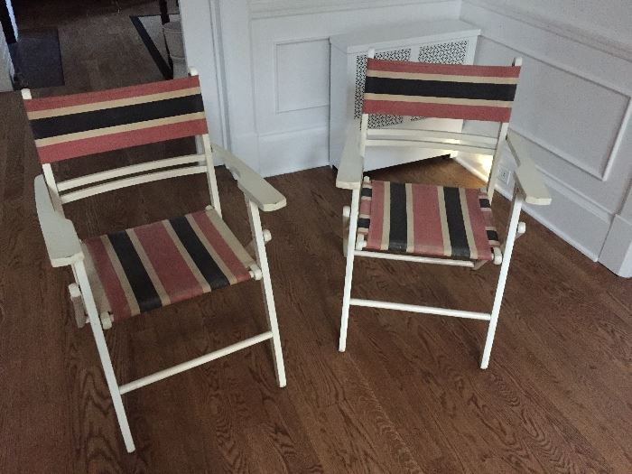 Vintage folding wooden beach chairs.