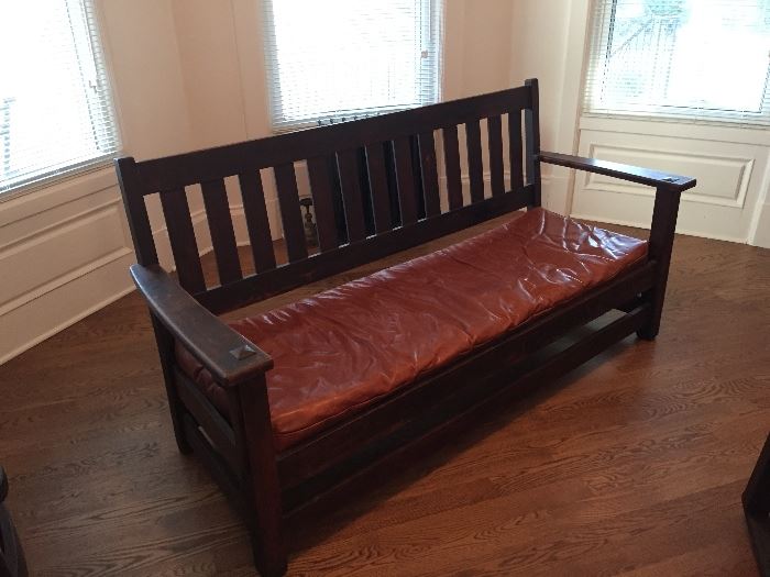 Limbert Bench with leather cushion.