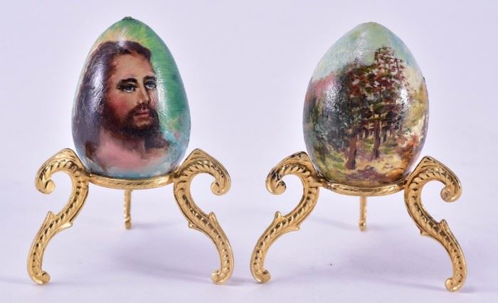 Lot 10: H. Vavra Hand Painted Eggs on Ornate Stands