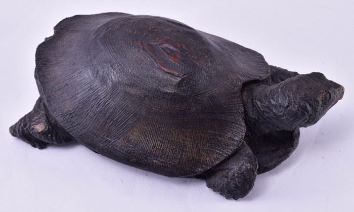Lot 26: Hand Carved Wooden Turtle Sculpture