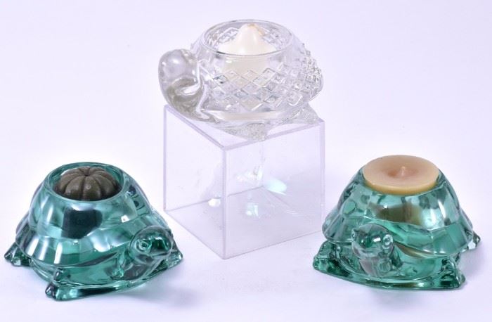 Lot 29: Three Heavy Glass Turtle Votive Candle Holders
