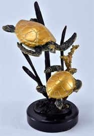 Lot 25: Signed Brass Sea Turtle w/Baby Sculpture