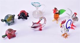 Lot 33: Blown Glass Figures and Bobble Head Turtles & Bug