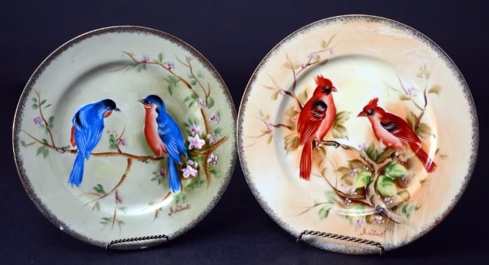 Lot 49: Royal Crown China Blue & Red Bird Display Plates