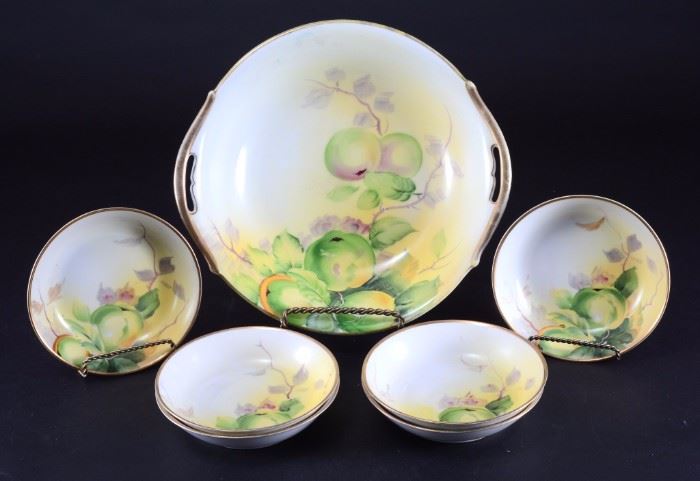 Lot 60: Nippon Hand Painted Berry Bowl & 6 Fruit Bowls