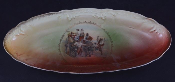 Lot 65: Vintage Oval Bowl Picturing Arrival of Workers