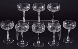 Lot 83: 8 Cut & Etched Champagne Stems