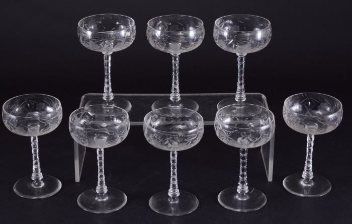 Lot 83: 8 Cut & Etched Champagne Stems