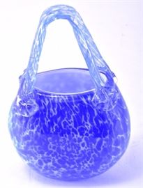 Lot 78: Handblown Blue Cased Glass Purse