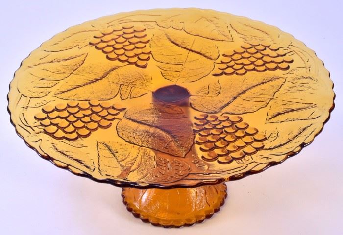 Lot 82: Amber Glass Cake Stand w/Grapes