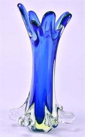 Lot 95: Heavy Blue Free Form Glass Vase