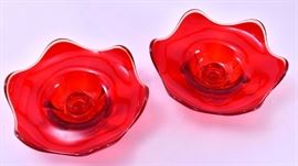 Lot 94: Amberina Viking Scalloped Bowl Candleholders