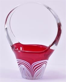Lot 93: Handmade Red Glass Basket Made in USSR