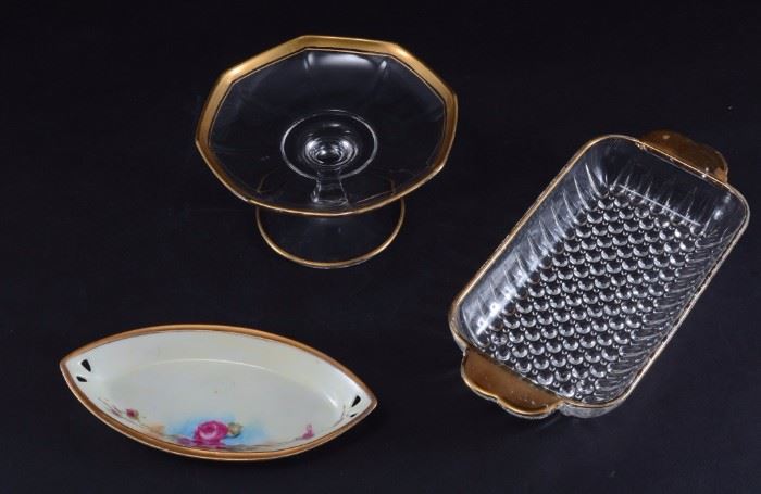 Lot 96: Gold Rim Glass Compote, Dish & RS Germany Pin Dish