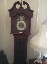 Grandmother Clock crafted in NC, Meissen table lamp as is
