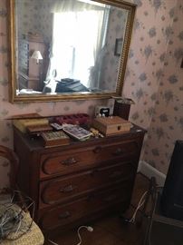 3 drawer Marble top Dresser with Jewelry Boxes and Mirror