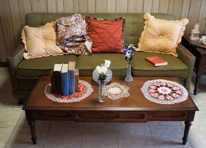 Vintage sleeper sofa and coffee table