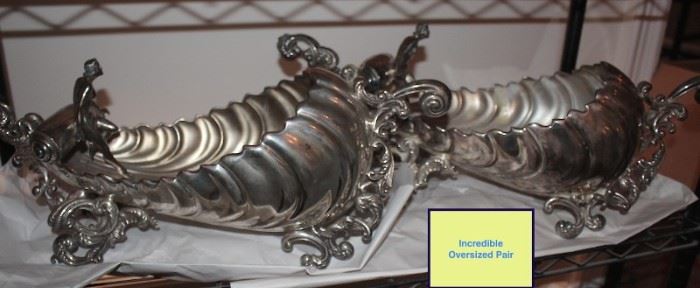 Large Sterling Shells with Figural Accents