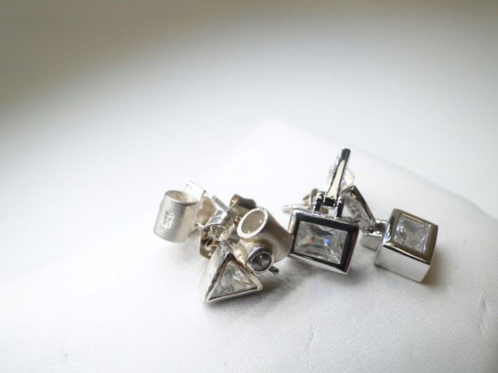 2 Pair 925 Silver  Gemstone Earrings