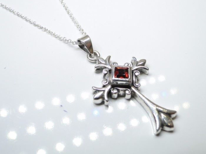 925 Silver Garnet Gemstone Cross Necklace