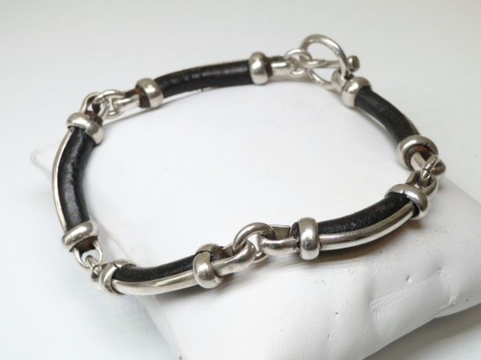 925 Silver Leather Link Bracelet