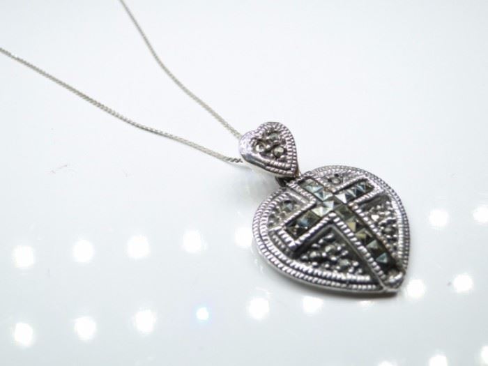 925 Silver Marcasite Heart Cross Pendant