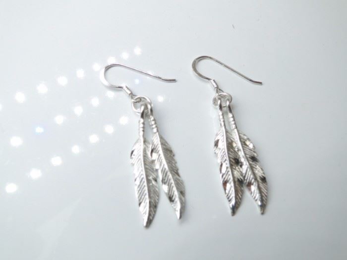 925 Silver Feather Dangle Earrings