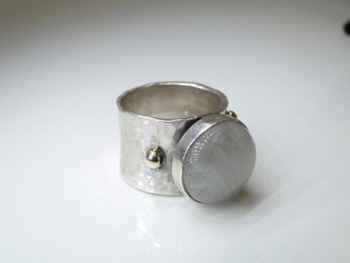 925 Sterling Silver 14K Gold Moonstone Ring